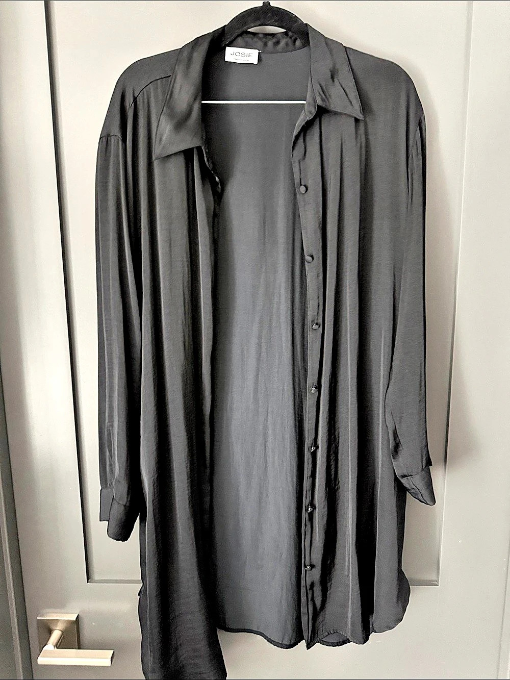 Josie Natori Button Down Shirt Polyester Black Size Medium Like New